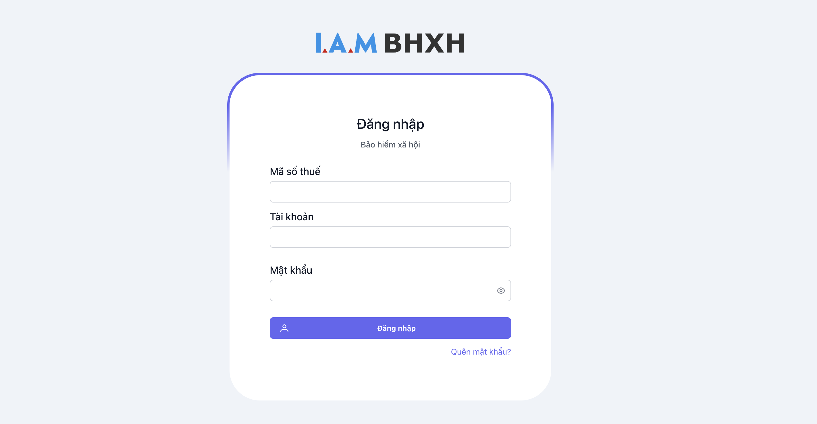 Màn hình đăng nhập phần mềm IAM BHXH