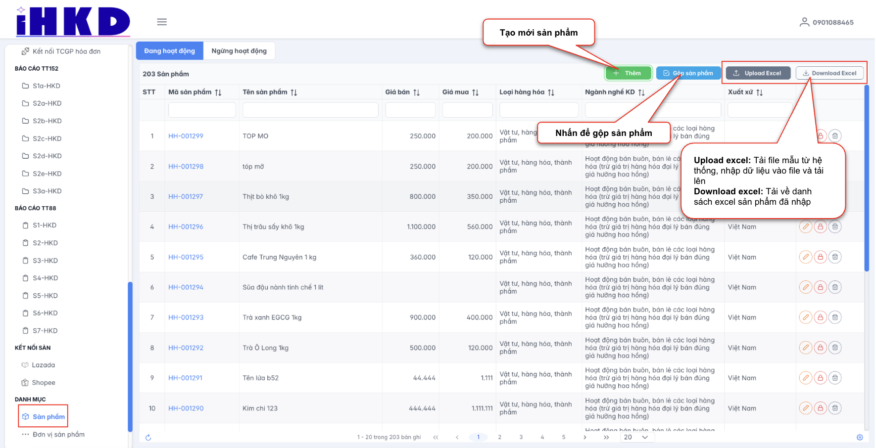 Màn hình danh sách sản phẩm