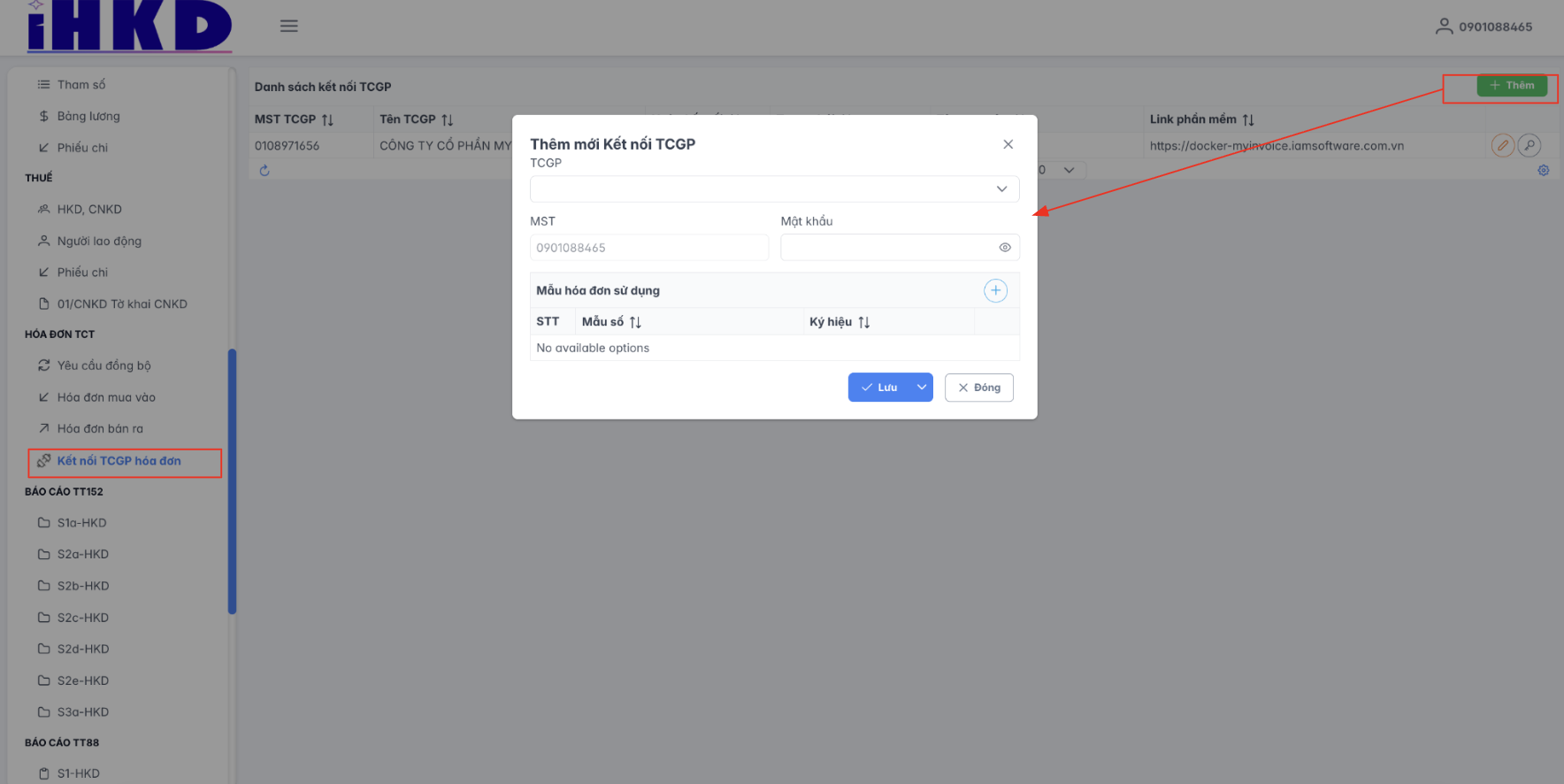 Màn hình thao tác kết nối tổ chức giải pháp