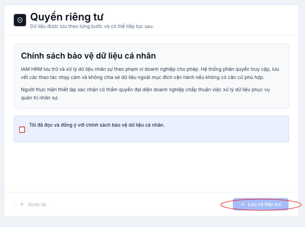 Màn hình thao tác xác nhận cam kết