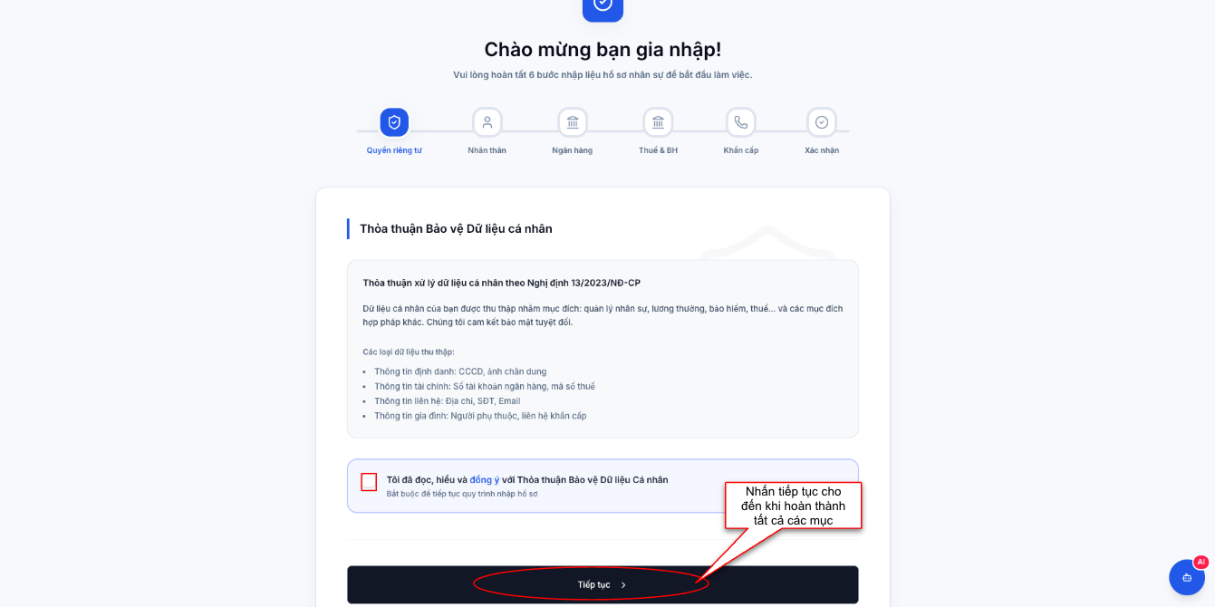 Màn hình thao tác khai báo hồ sơ nhân viên