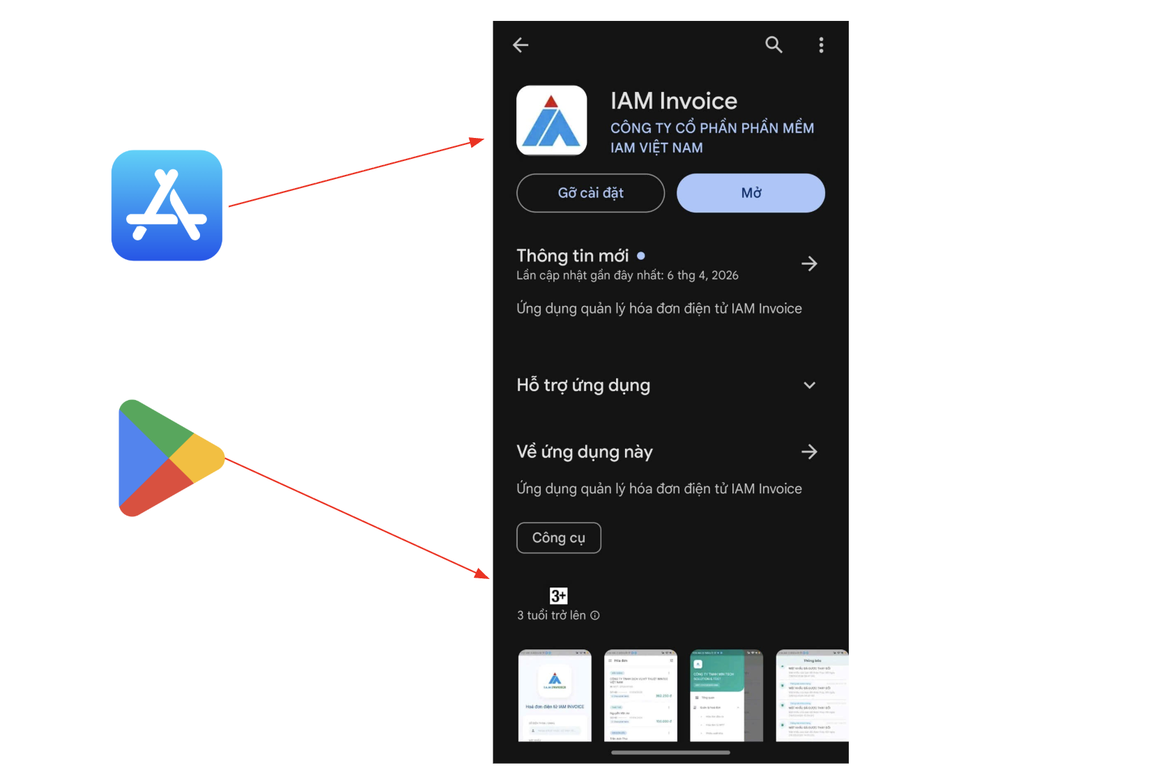 Màn hình thao tác tải ứng dụng IAM INVOICE
