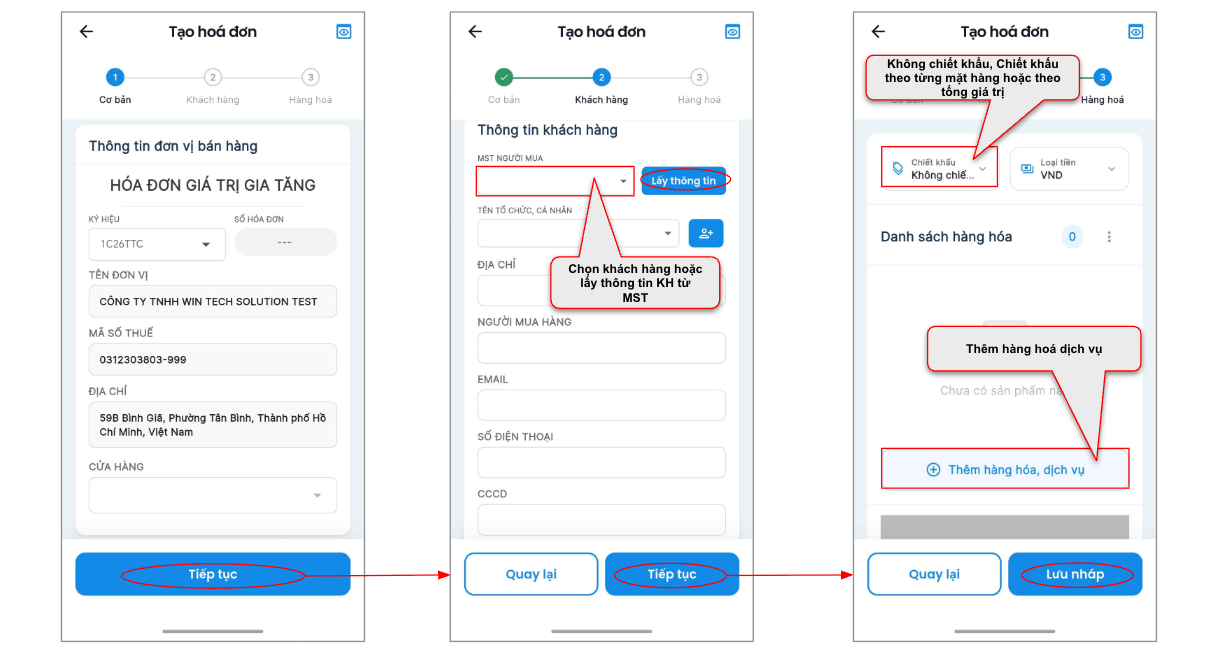 Màn hình thao tác tạo mới hóa đơn đầu ra