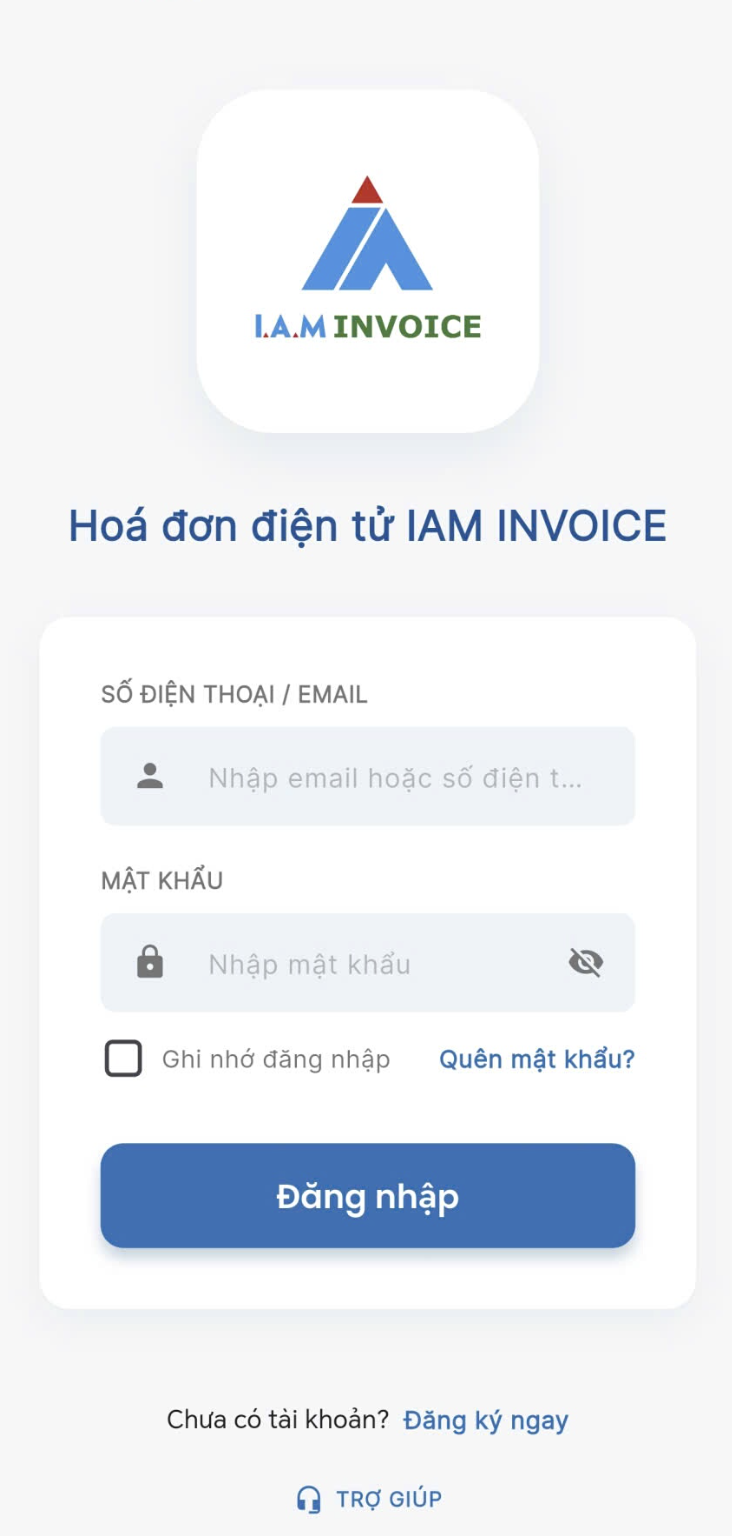 Màn hình đăng nhập ứng dụng IAM INVOICE