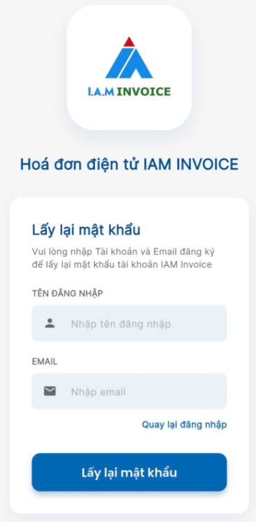 Màn hình thao tác quên mật khẩu