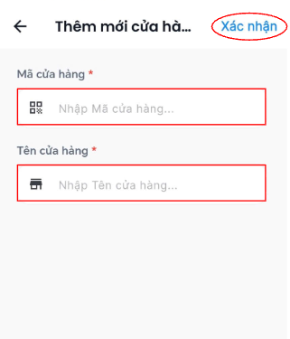 Màn hình thao tác thêm mới cửa hàng