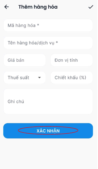 Màn hình thao tác thêm hàng hoá dịch vụ