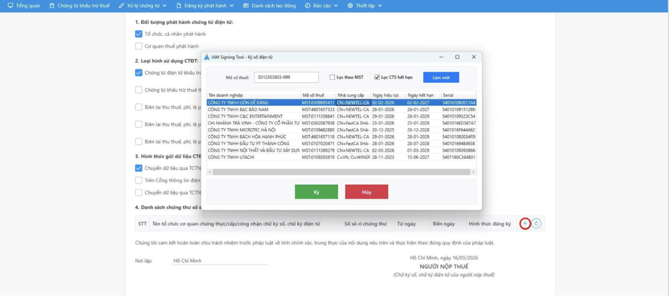 Màn hình thao tác thêm CTS token