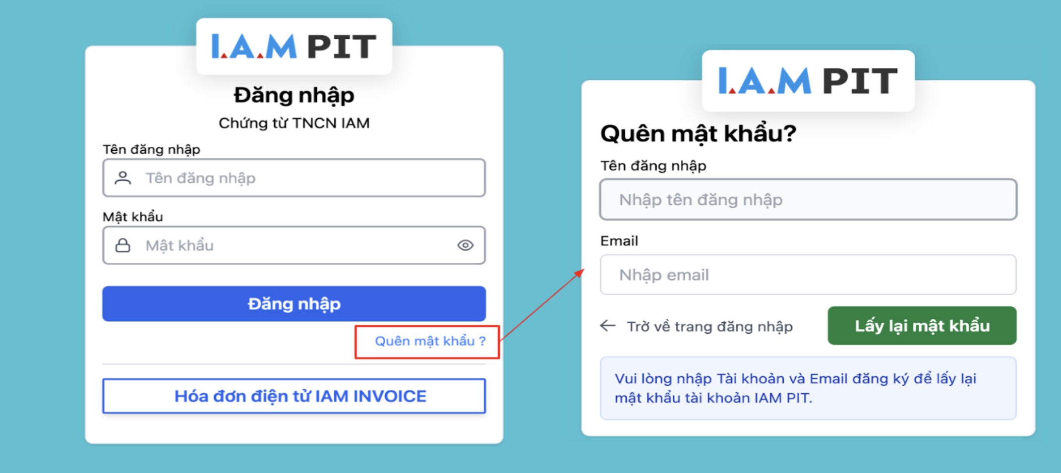 Màn hình quên mật khẩu TNCN