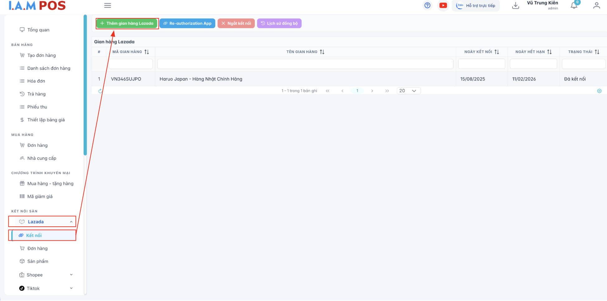 Màn hình thao tác thêm gian hàng