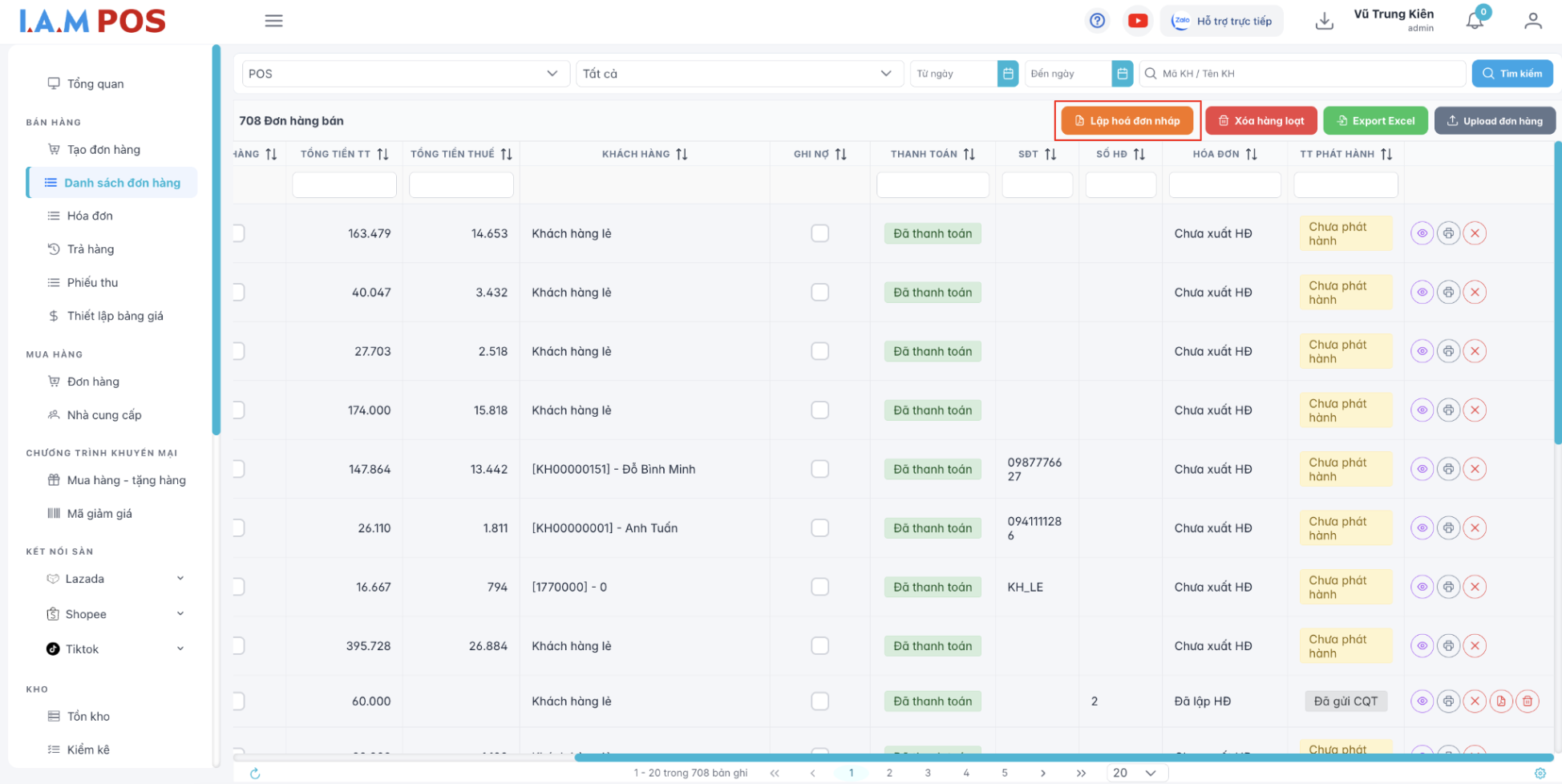 Màn hình lập hoá đơn nháp
