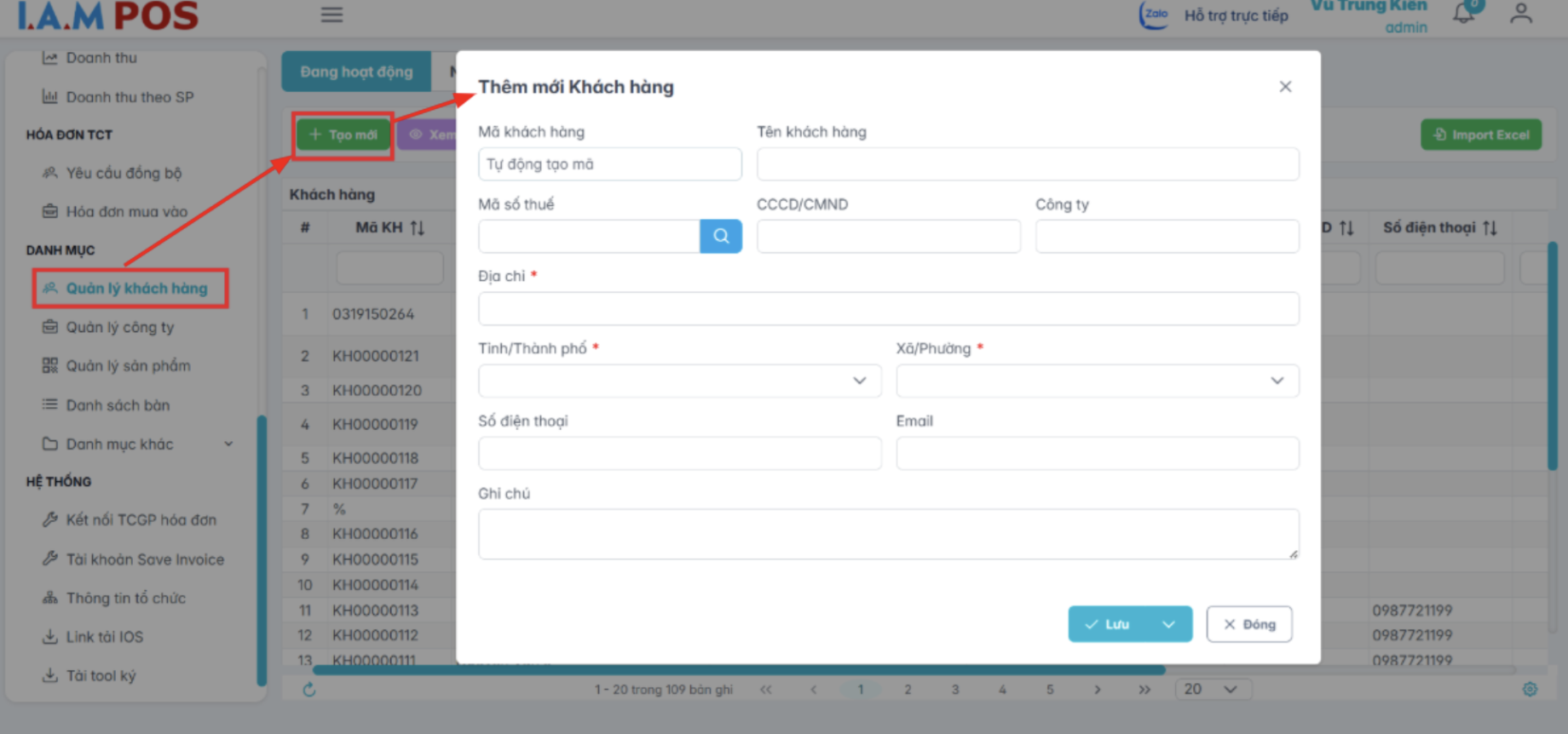 Màn hình thêm mới khách hàng