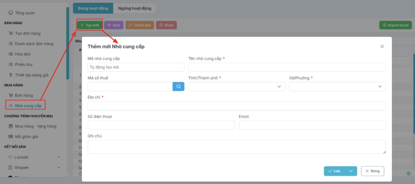 Màn hình thêm mới nhà cung cấp