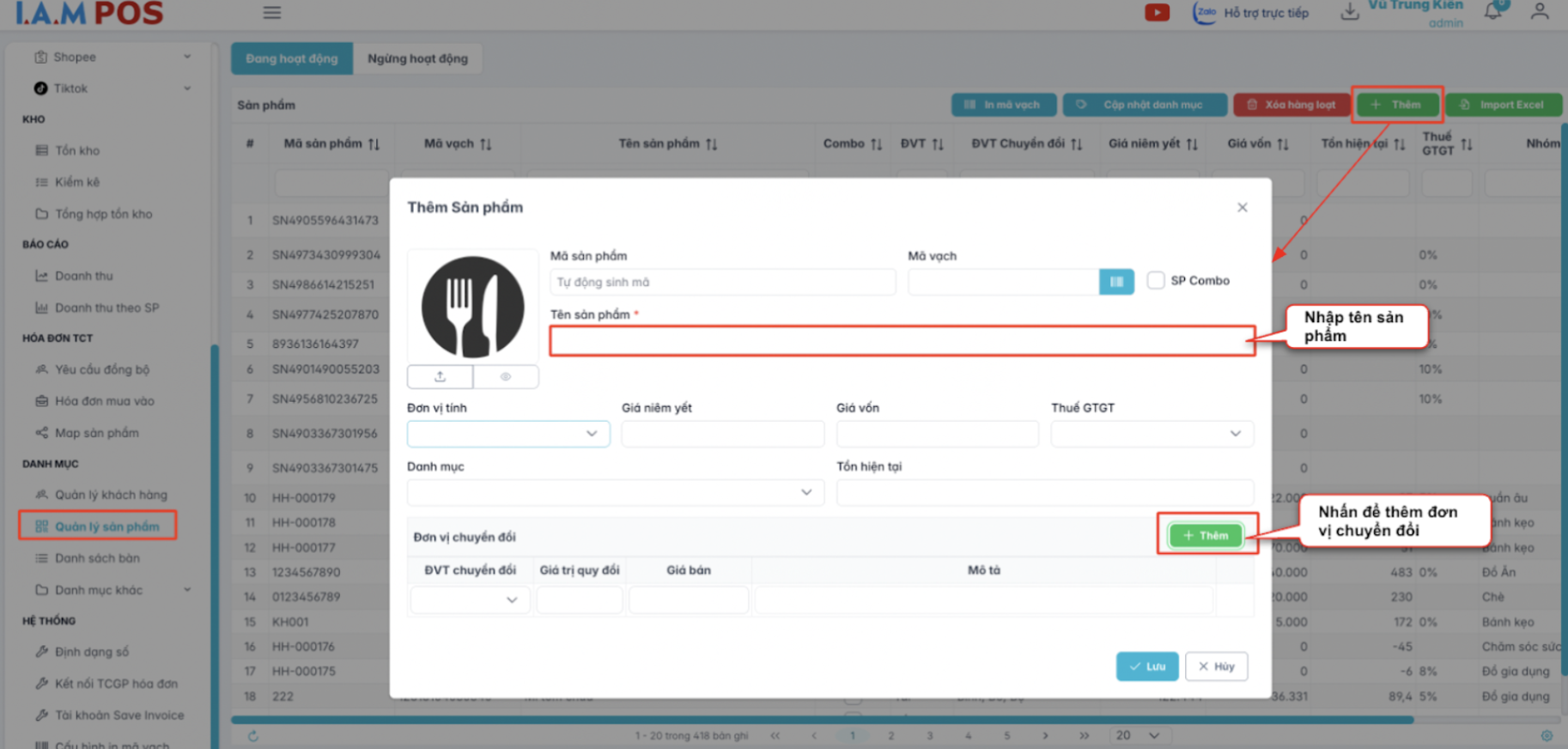 Màn hình thêm mới sản phẩm