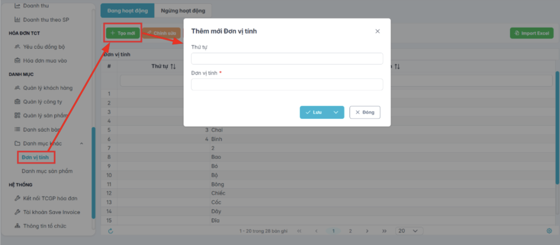 Màn hình thêm mới đơn vị tính