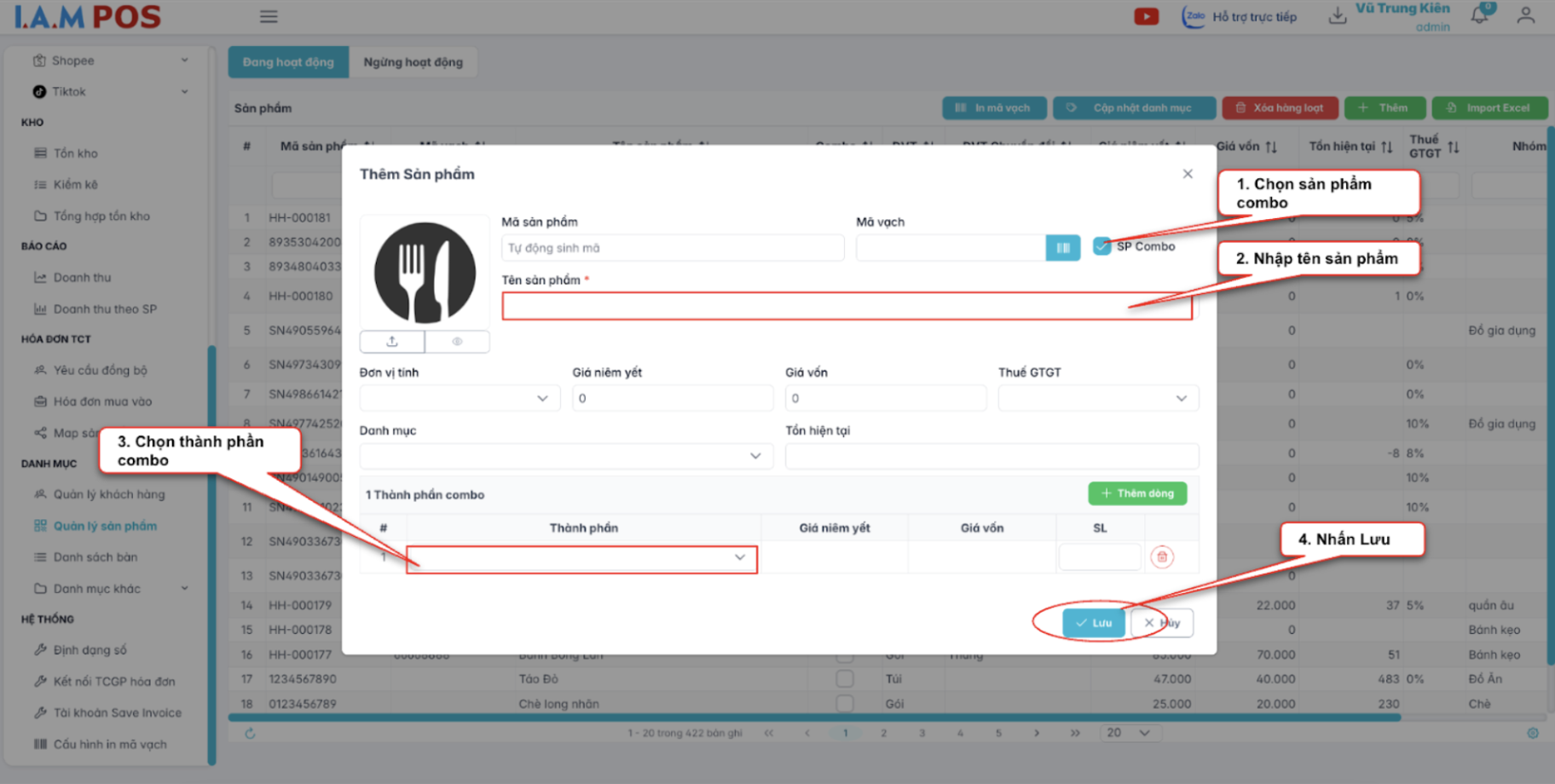 Màn hình thêm mới sản phẩm combo