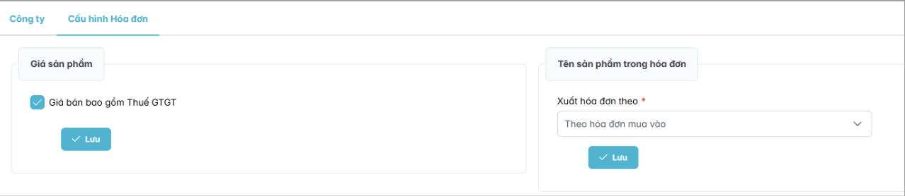 Màn hình cấu hình hoá đơn