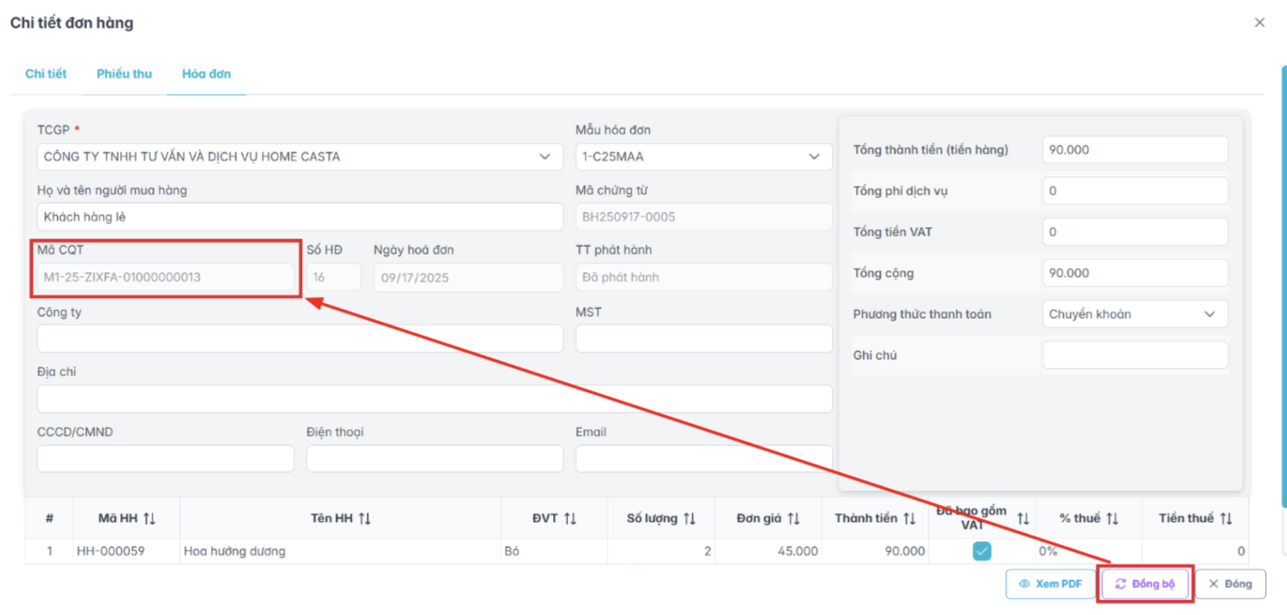 Màn hình thao tác đồng bộ dữ liệu