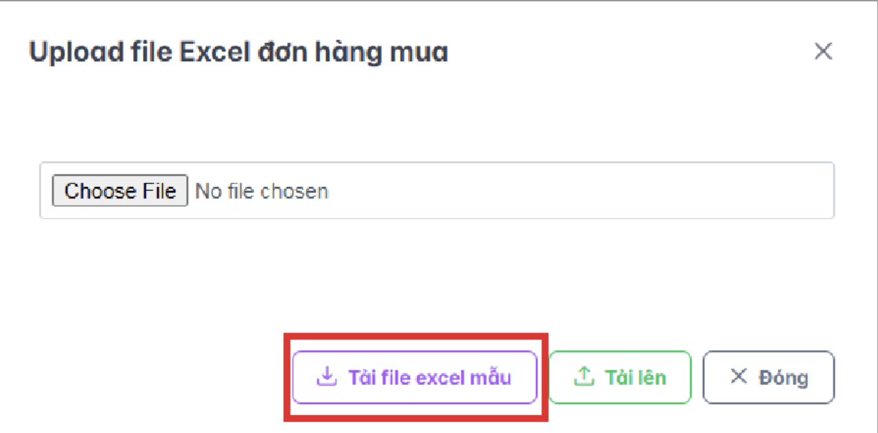Màn hình thao tác tải file excel mẫu
