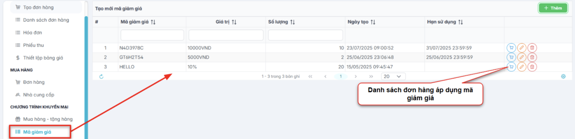 Màn hình danh sách mã giảm giá