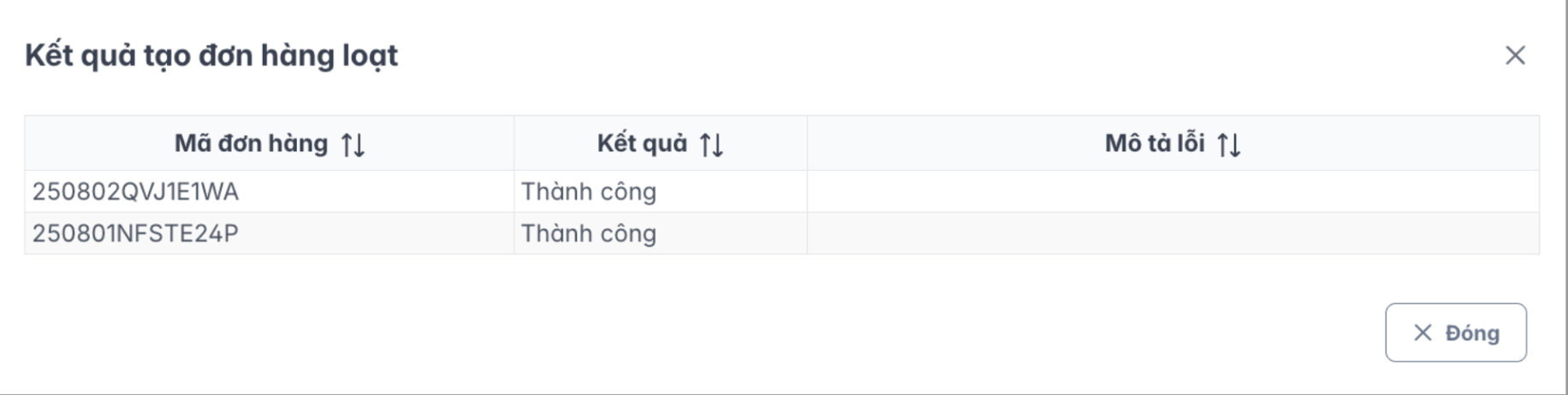 Màn hình thông báo kết quả tạo hoá đơn