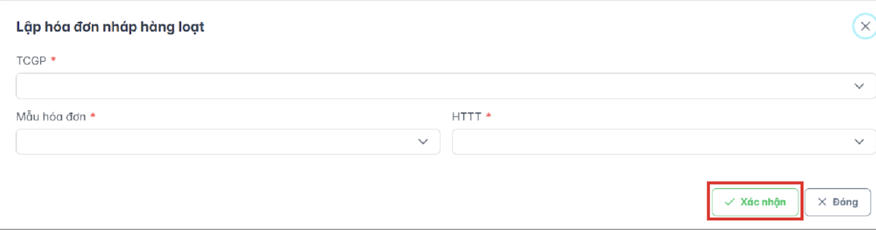 Màn hình lập hoá đơn hàng loạt