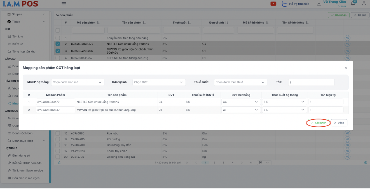 Màn hình mapping sản phẩm CQT hàng loạt