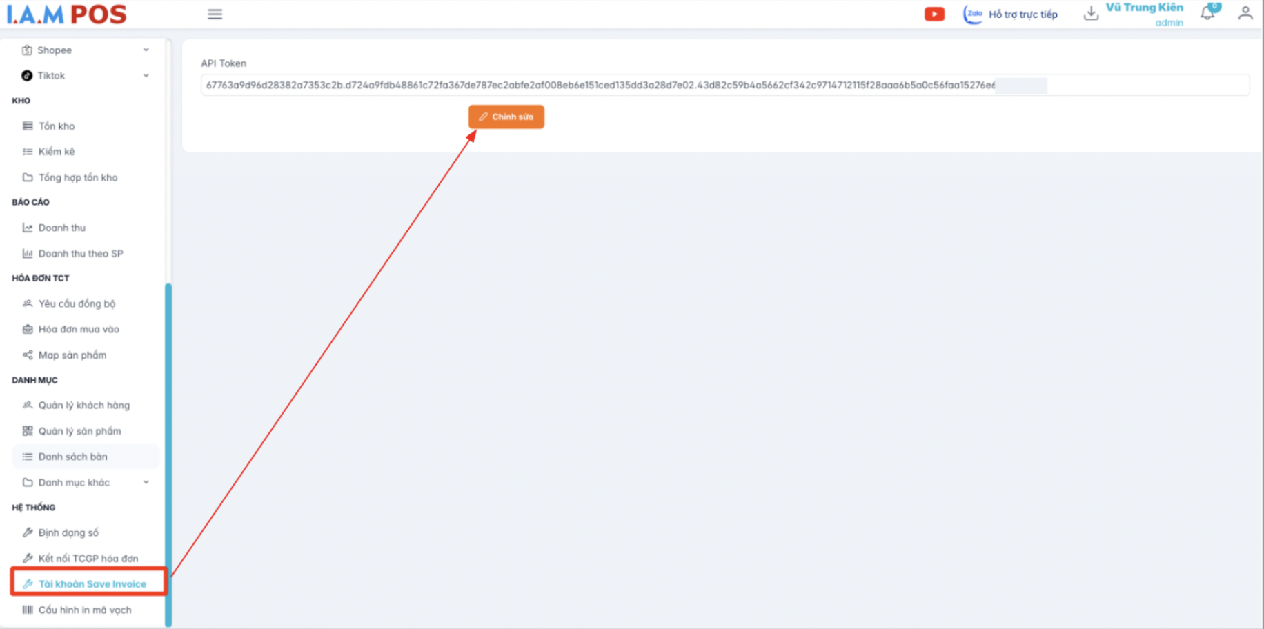 Màn hình nhập API Token
