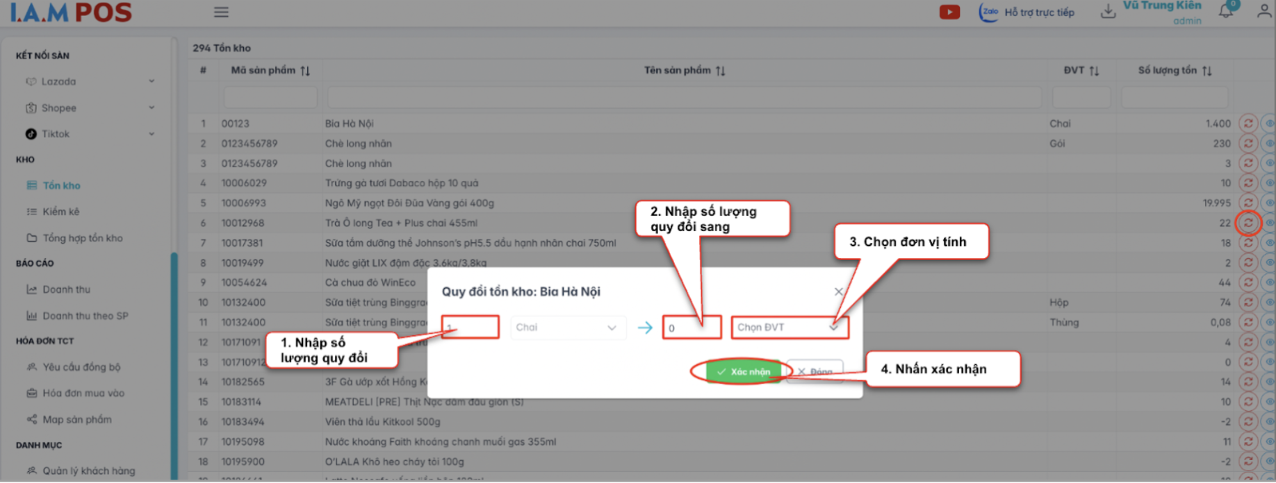 Màn hình quy đổi tồn kho