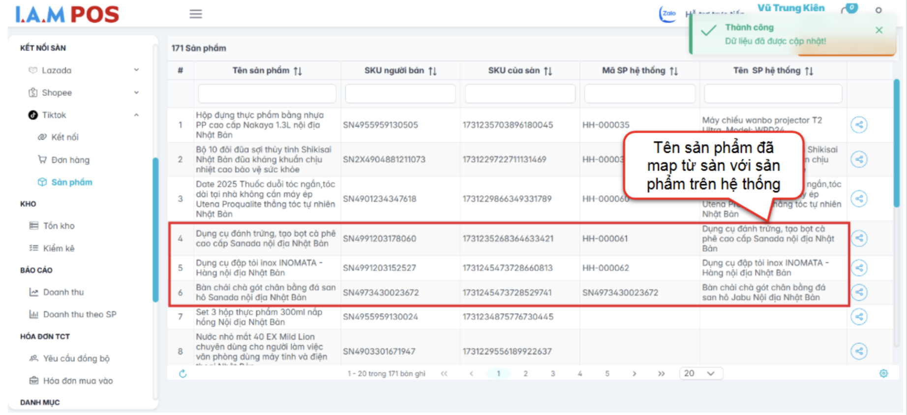Màn hình sản phẩm sau khi mapping