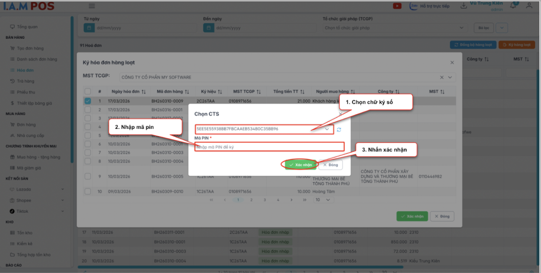 Màn hình thao tác ký hàng loạt