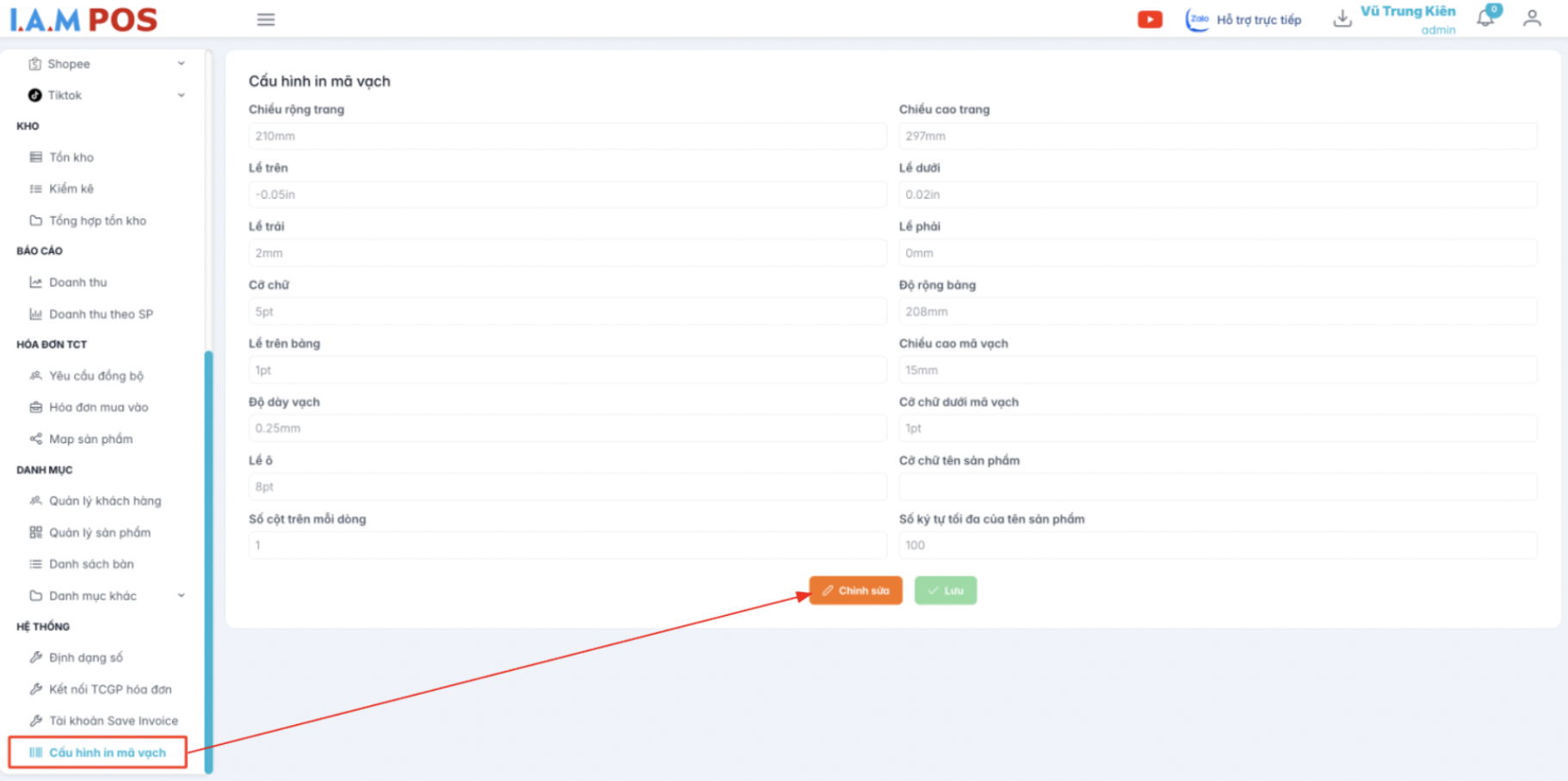 Màn hình cấu hình in mã vạch