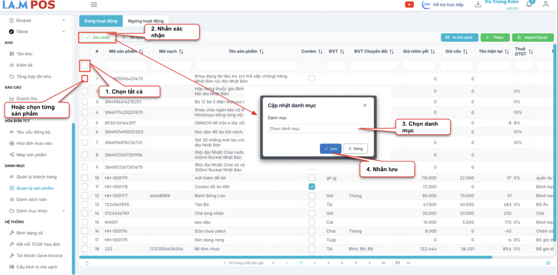 Màn hình cập nhật danh mục sản phẩm
