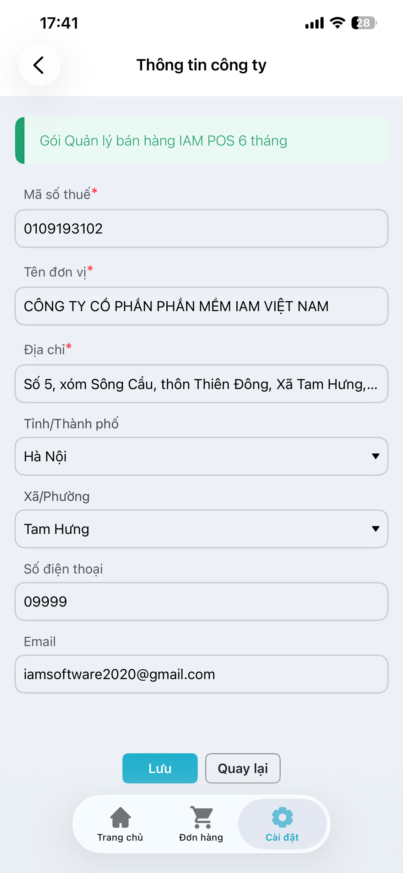 Màn hình thông tin công ty