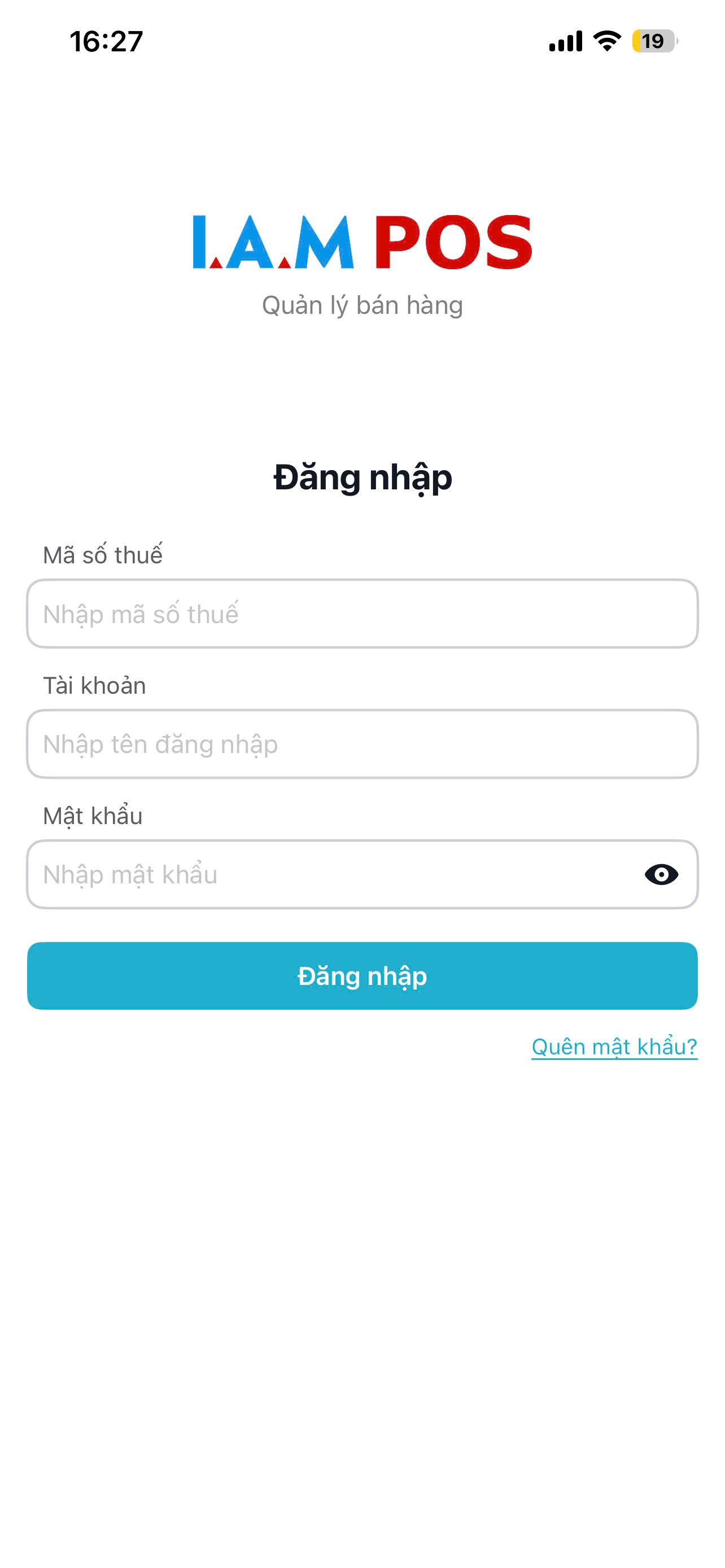 Màn hình đăng nhập ứng dụng IAM POS