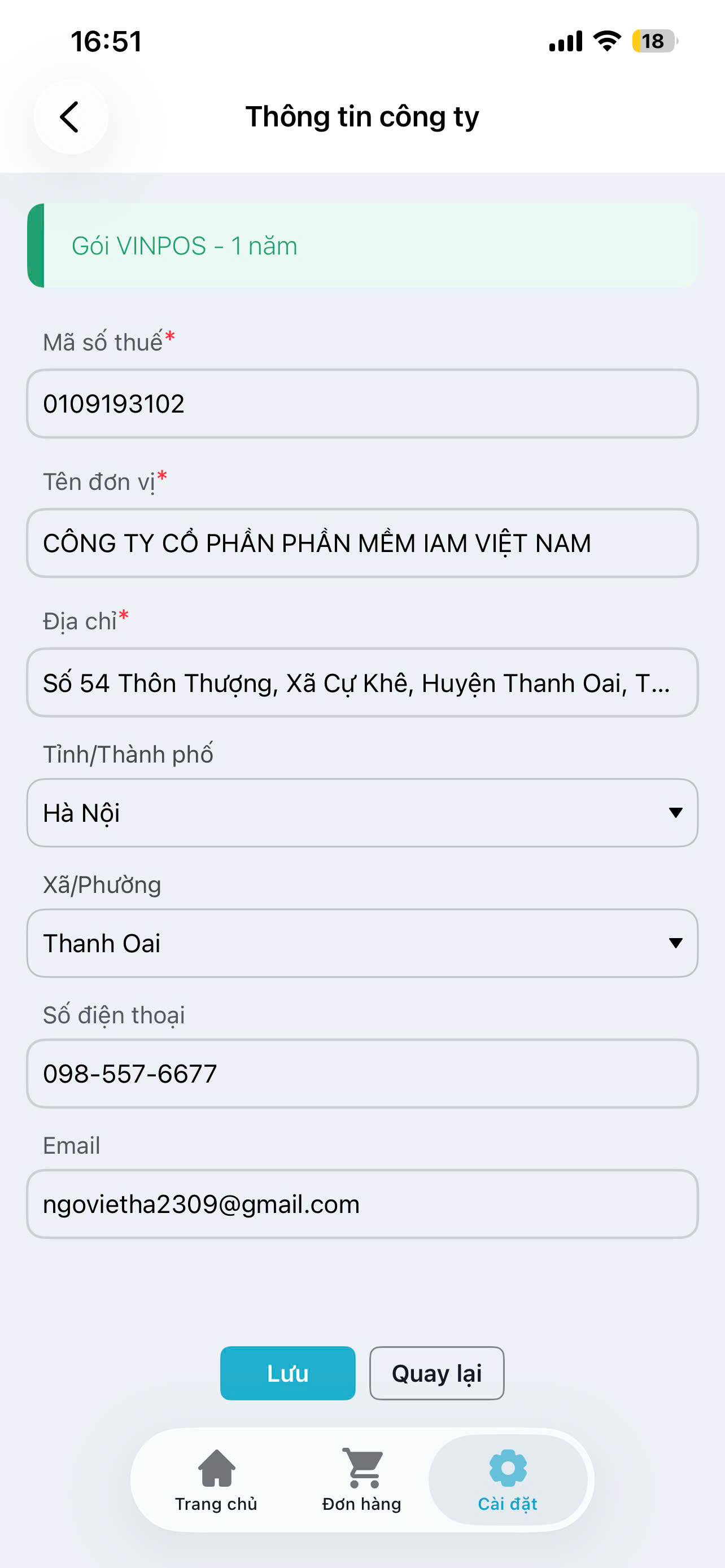 Màn hình thông tin công ty