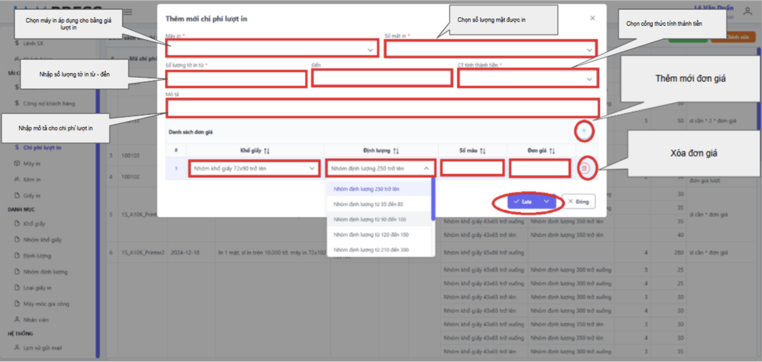 Thêm mới chi phí lượt in