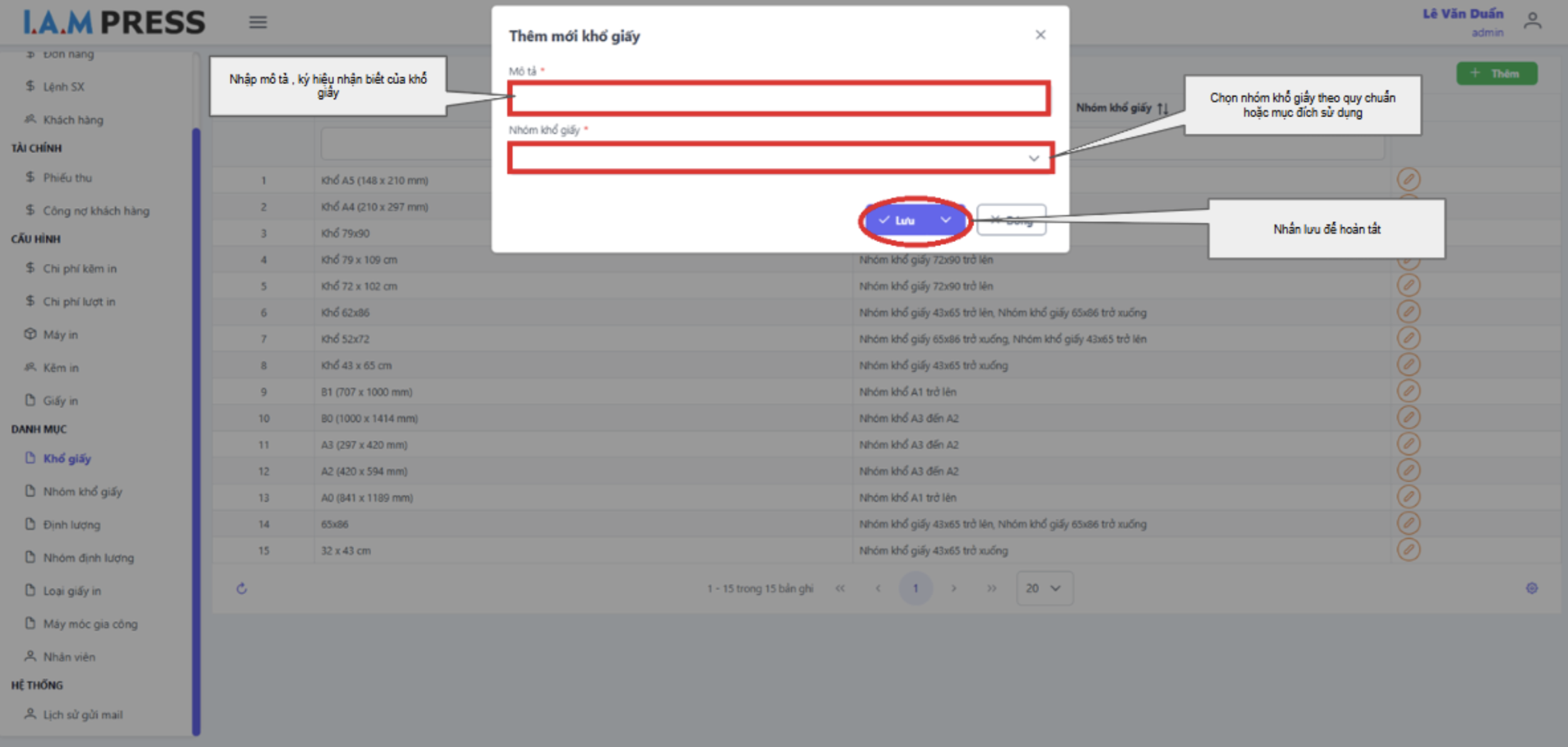 Thêm mới khổ giấy