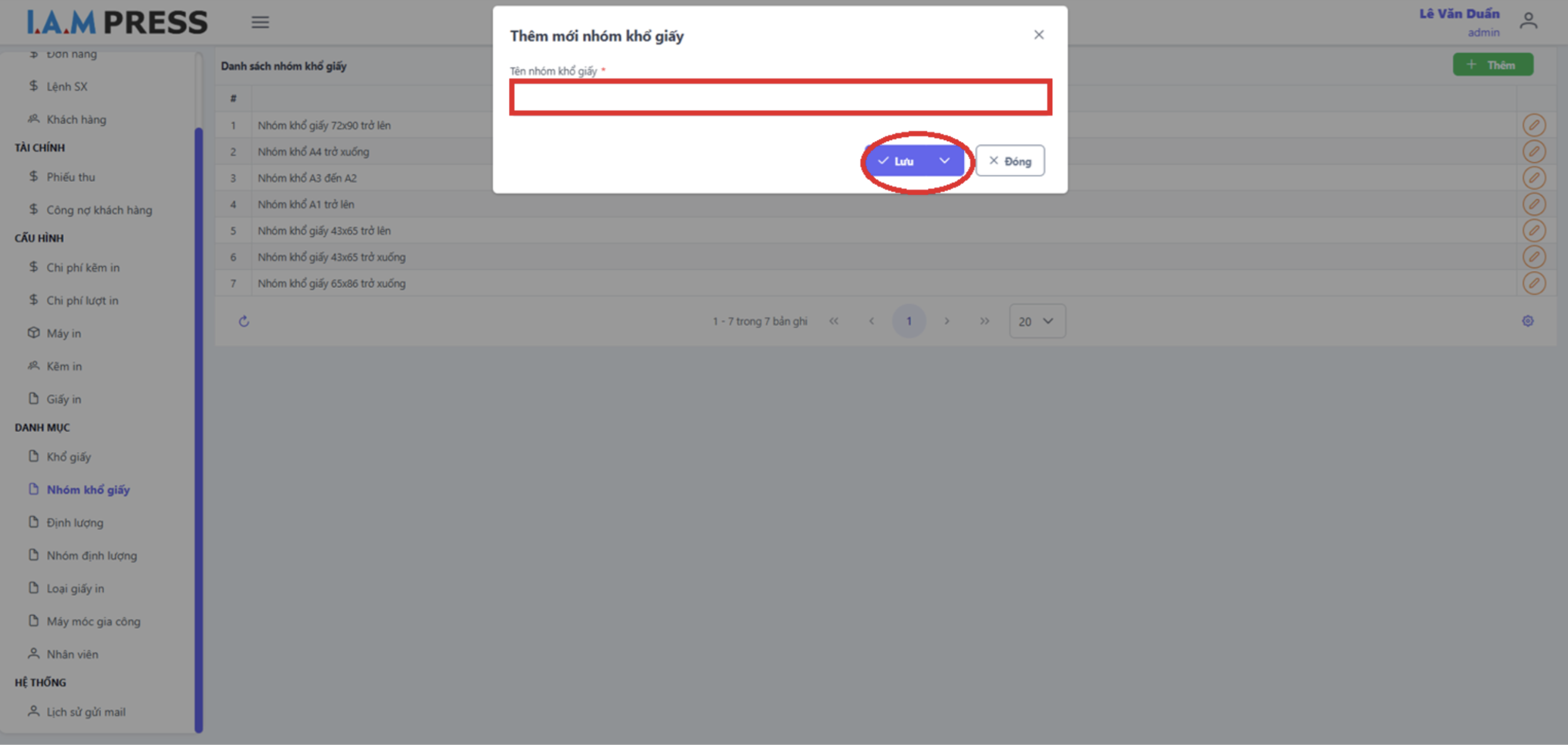 Thêm mới nhóm khổ giấy