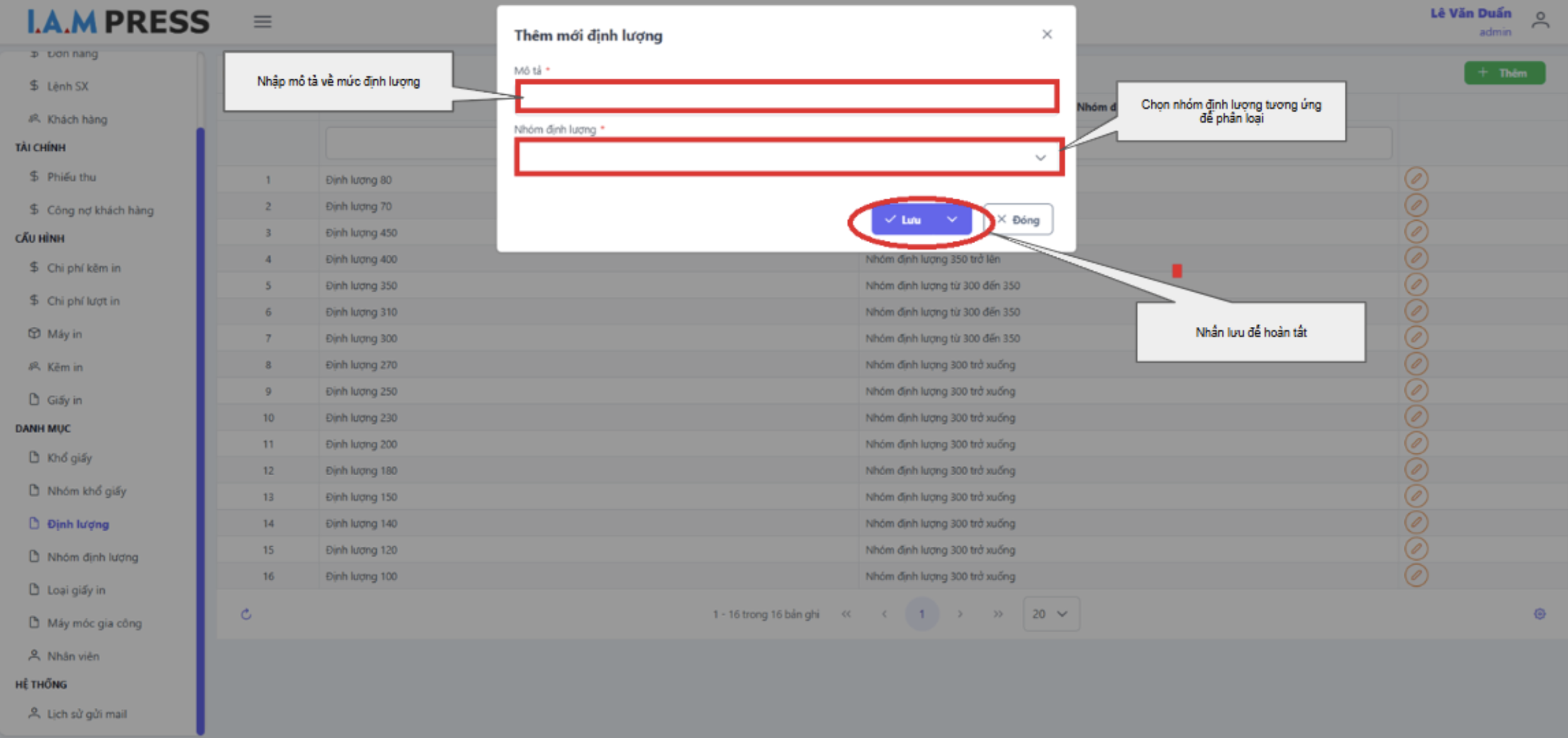 Thêm mới định lượng