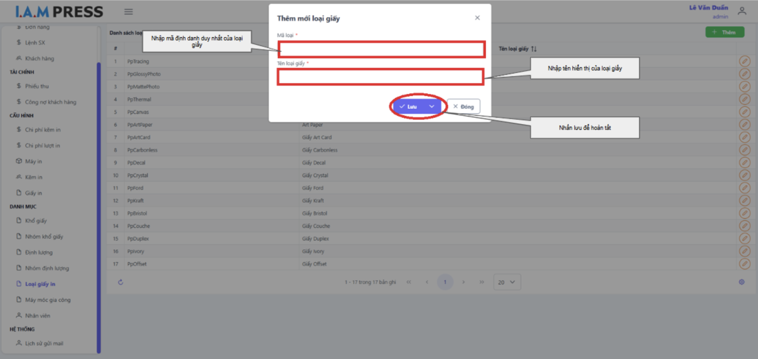 Thêm mới loại giấy