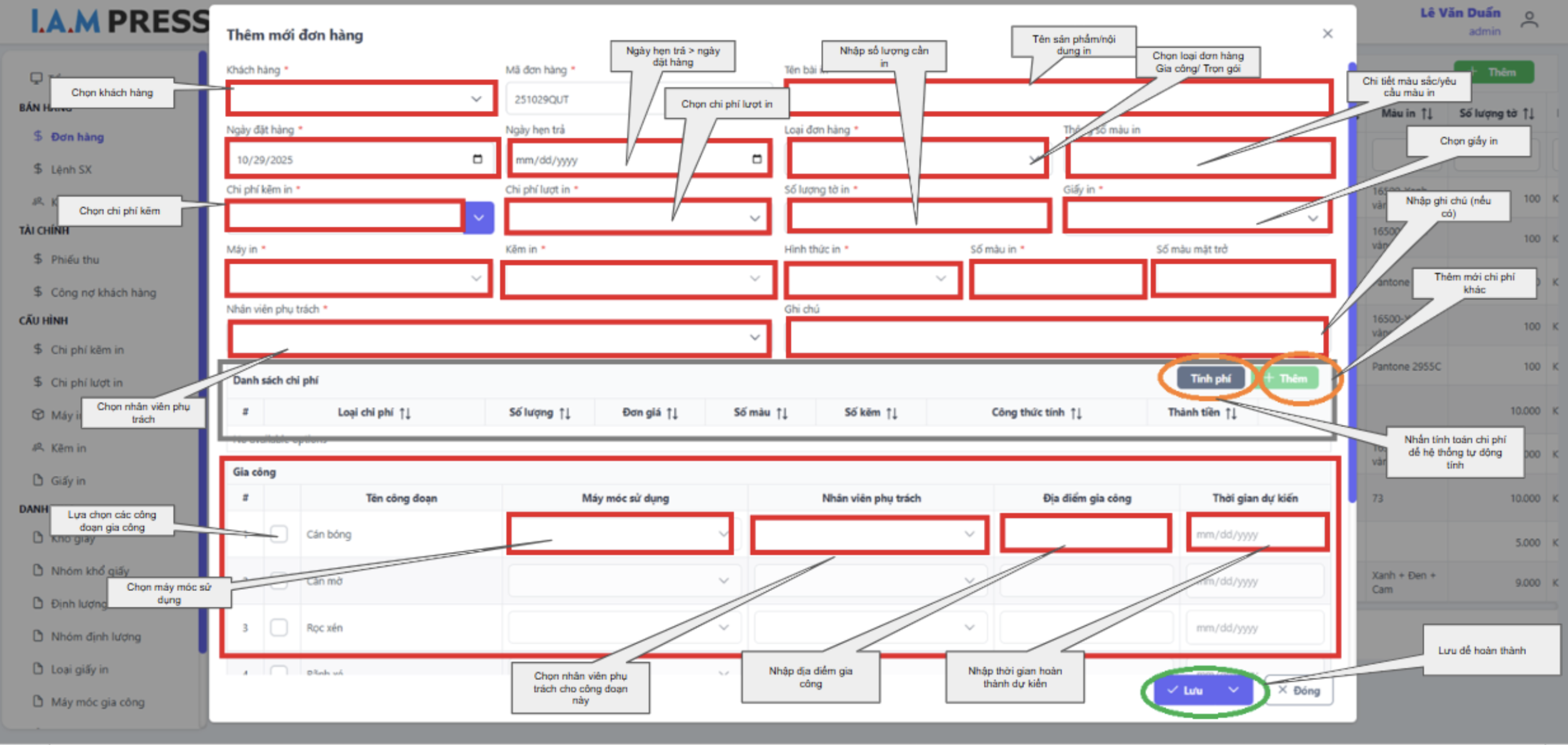 Thêm mới đơn hàng in