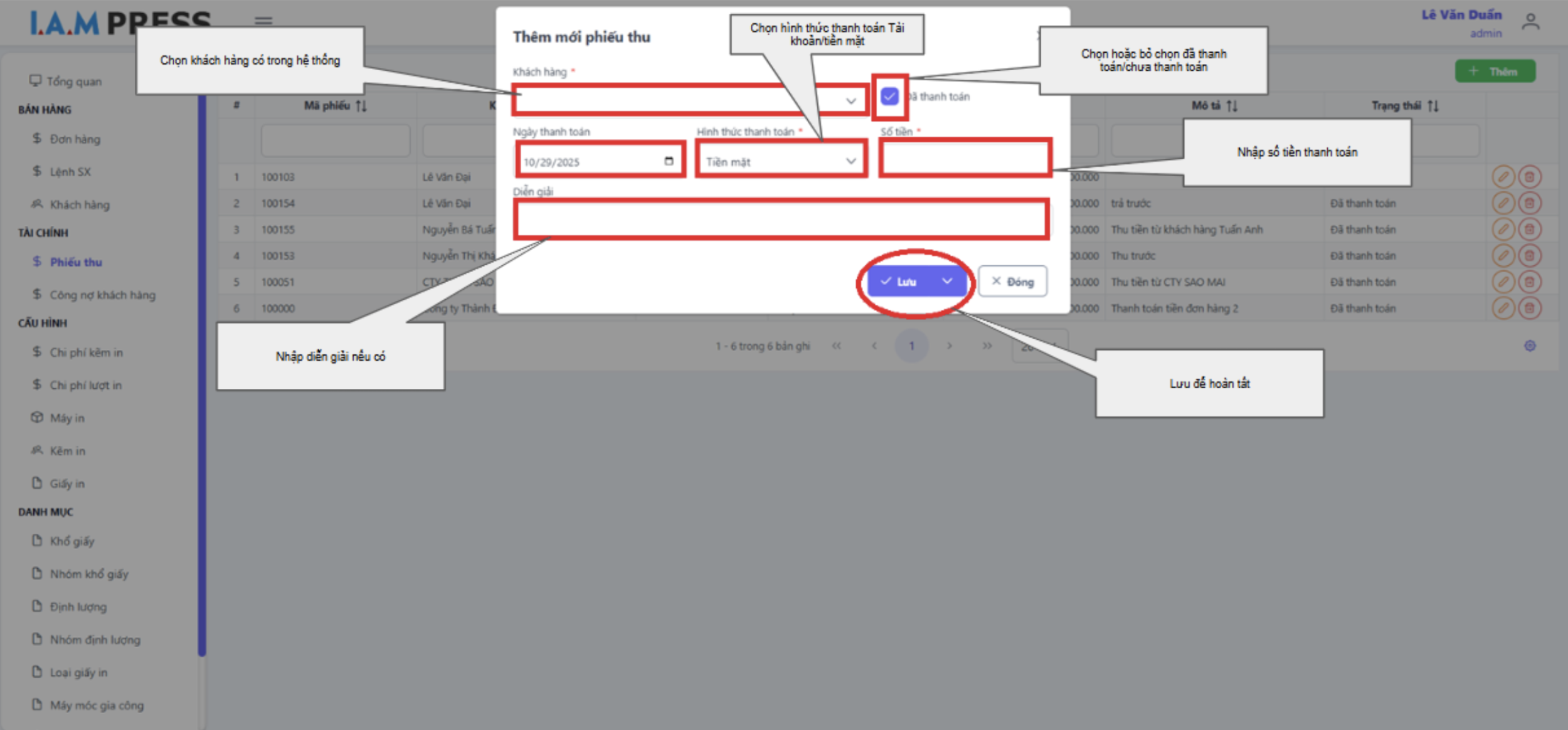Thêm mới phiếu thu