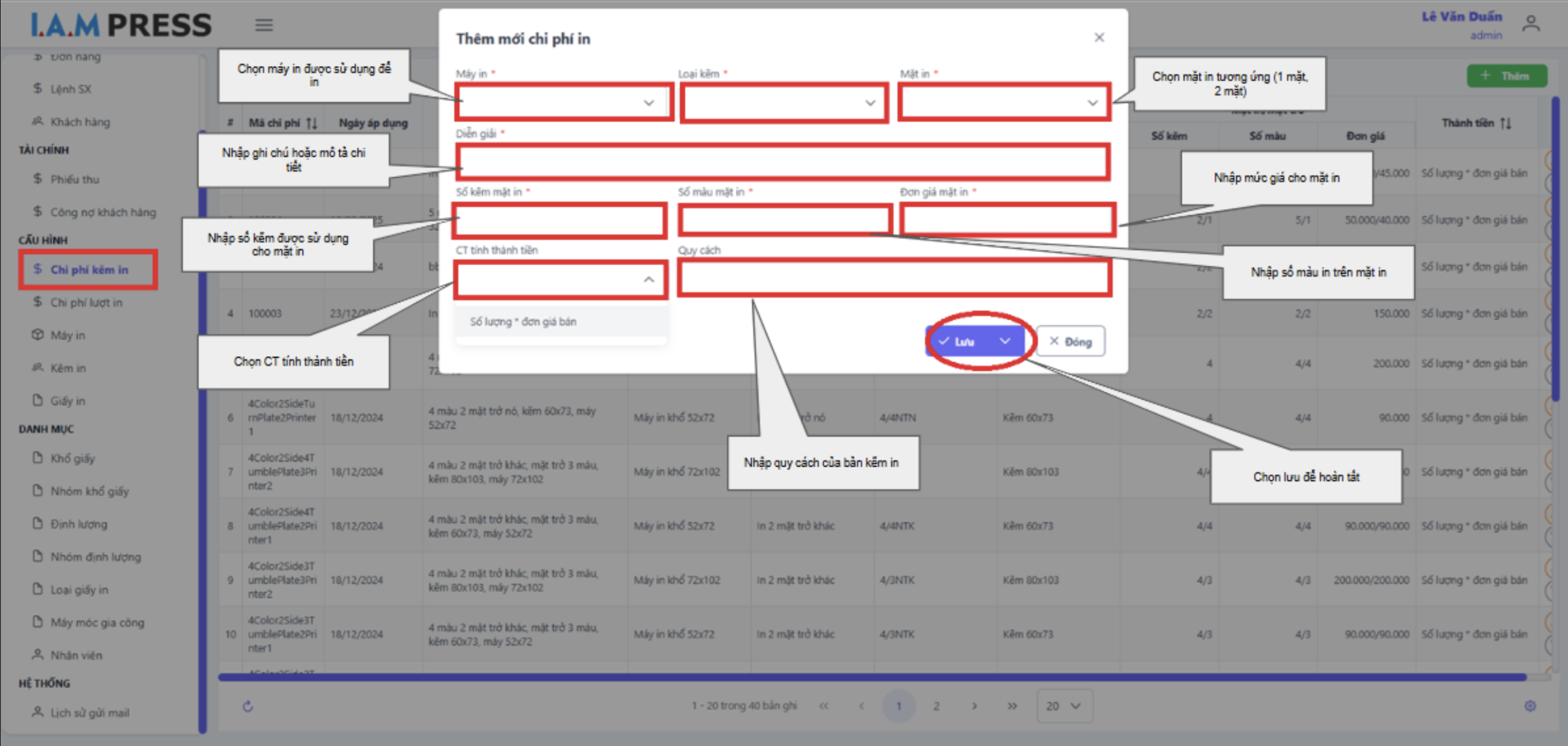 Thêm mới chi phí in