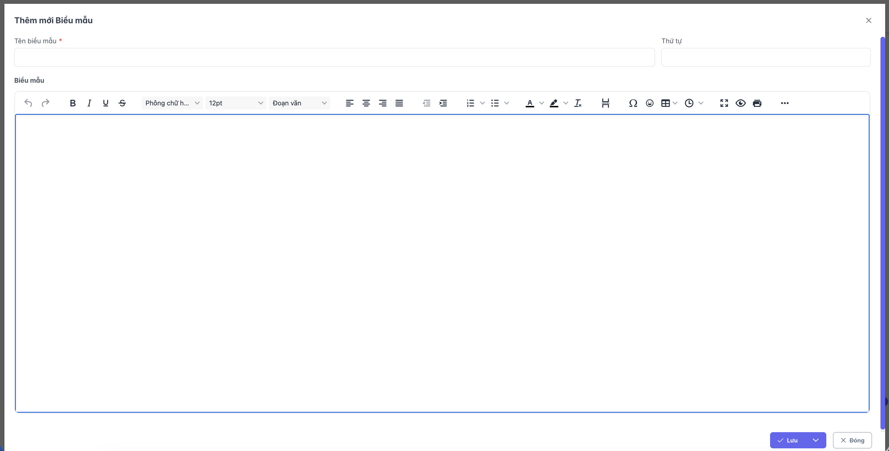 Màn hình thao tác thêm biểu mẫu cho dịch vụ