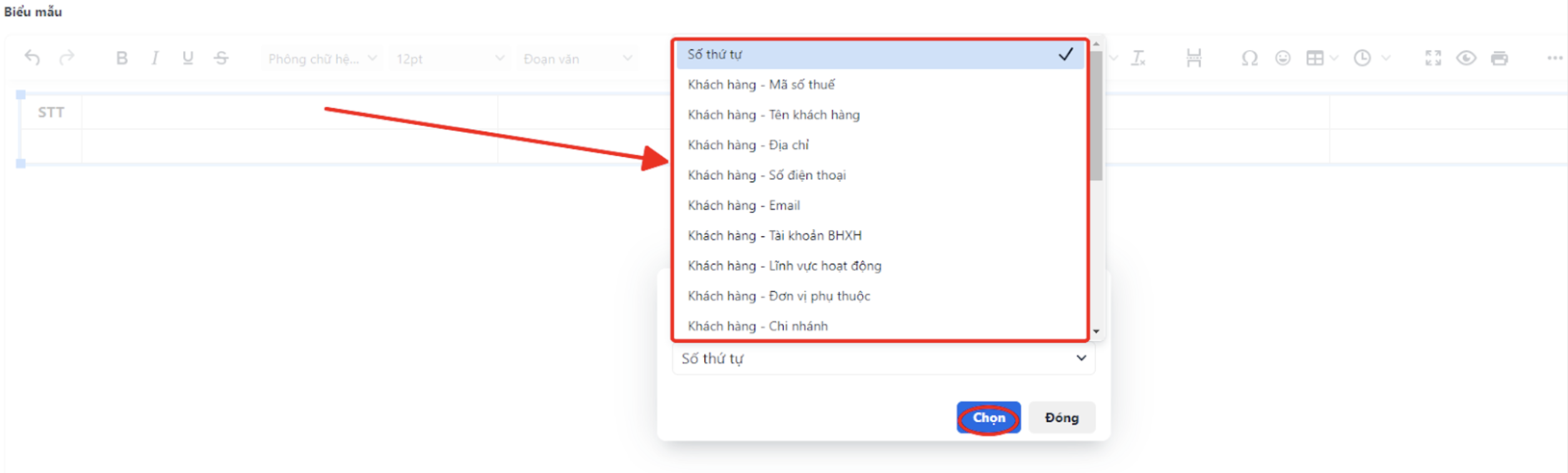 Màn hình thao tác thêm biểu mẫu cho dịch vụ