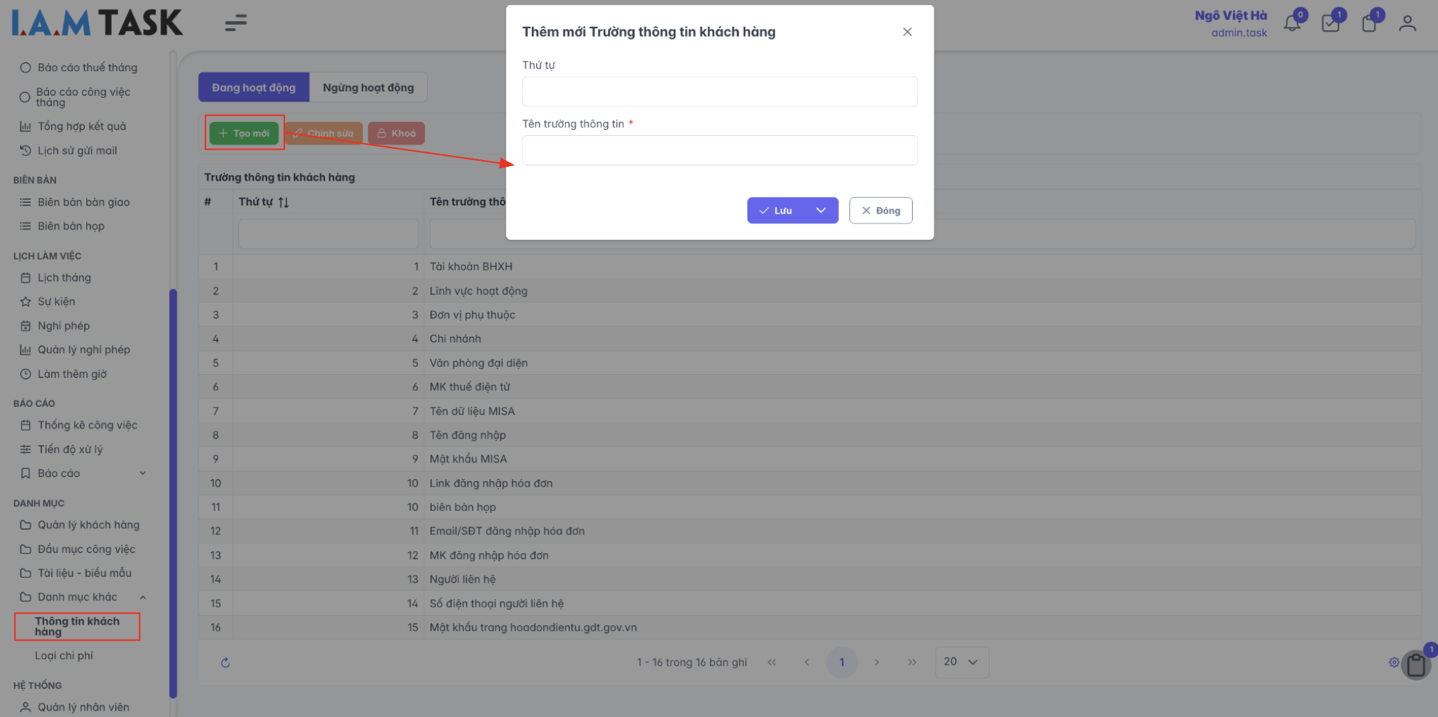 Màn hình thao tác thêm mới thông tin khách hàng