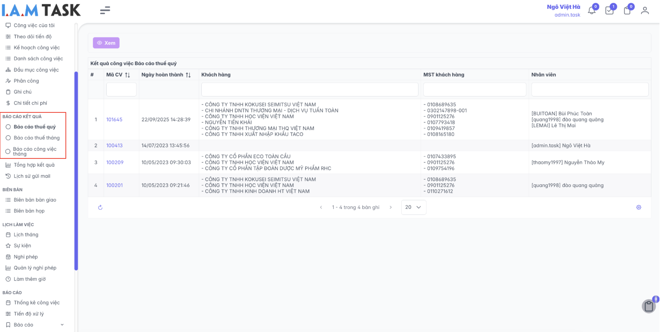 Màn hình công việc