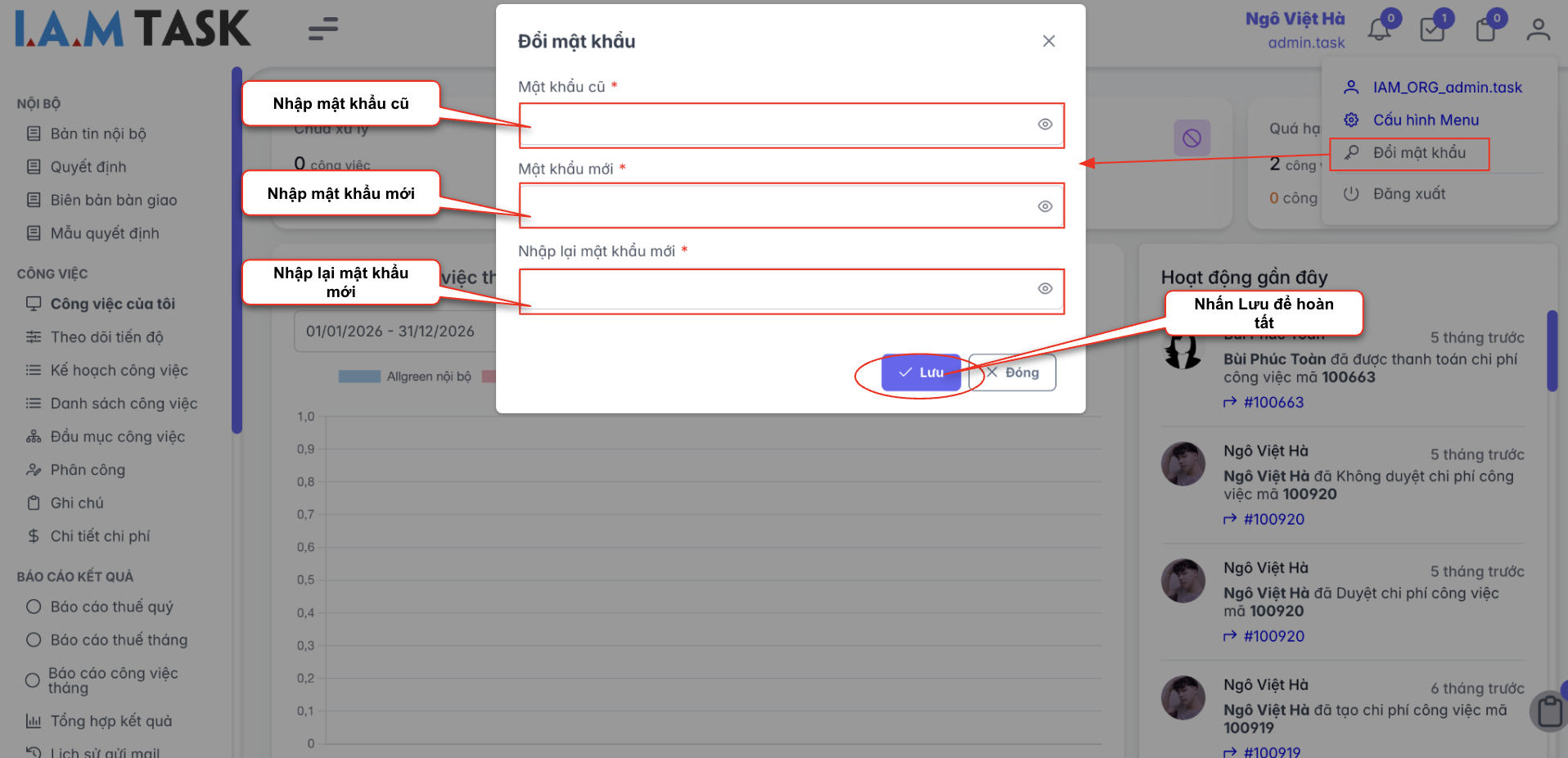 Màn hình đổi mật khẩu