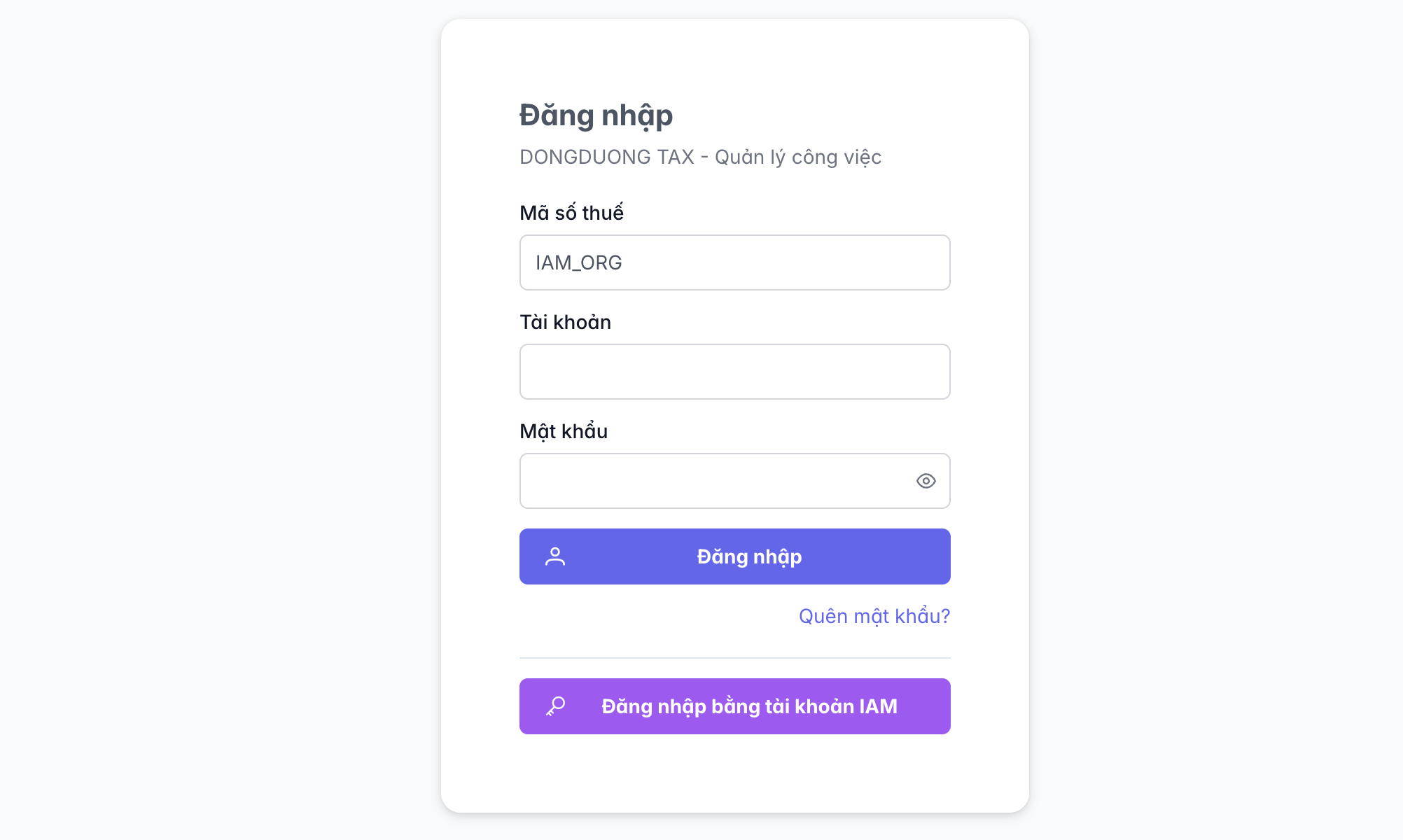 Màn hình đăng nhập phần mềm Quản lý công việc